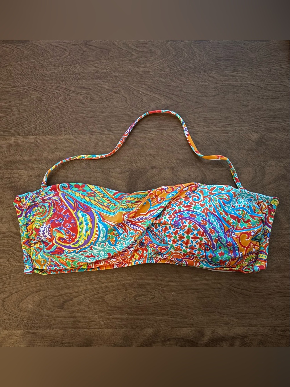 Lauren Ralph Lauren Summer Paisley Twist Bandeau Bikini Top size 14